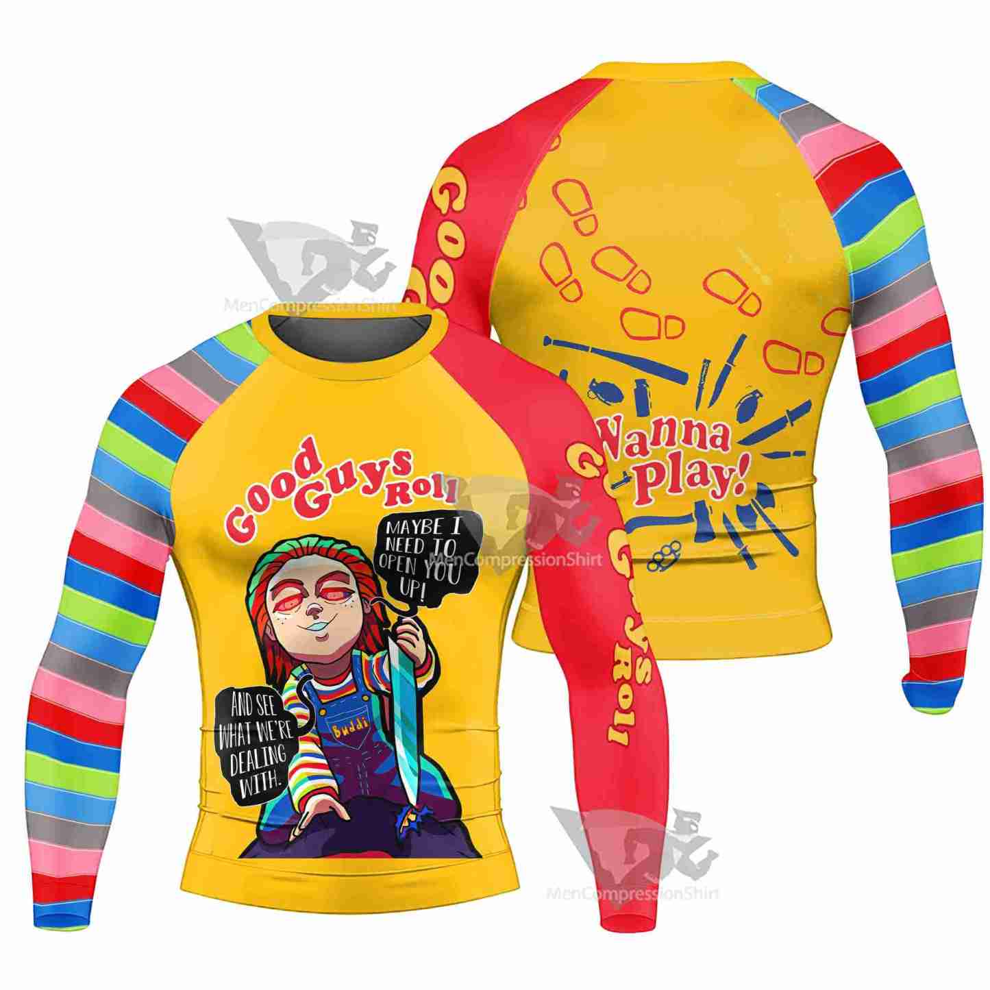 Good Guys Roll Chucky Mens Long Sleeve Rash Guard