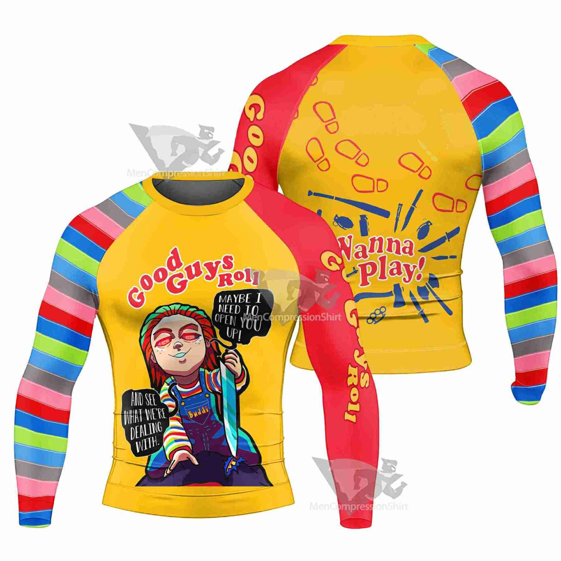 Good Guys Roll Chucky Mens Long Sleeve Rash Guard