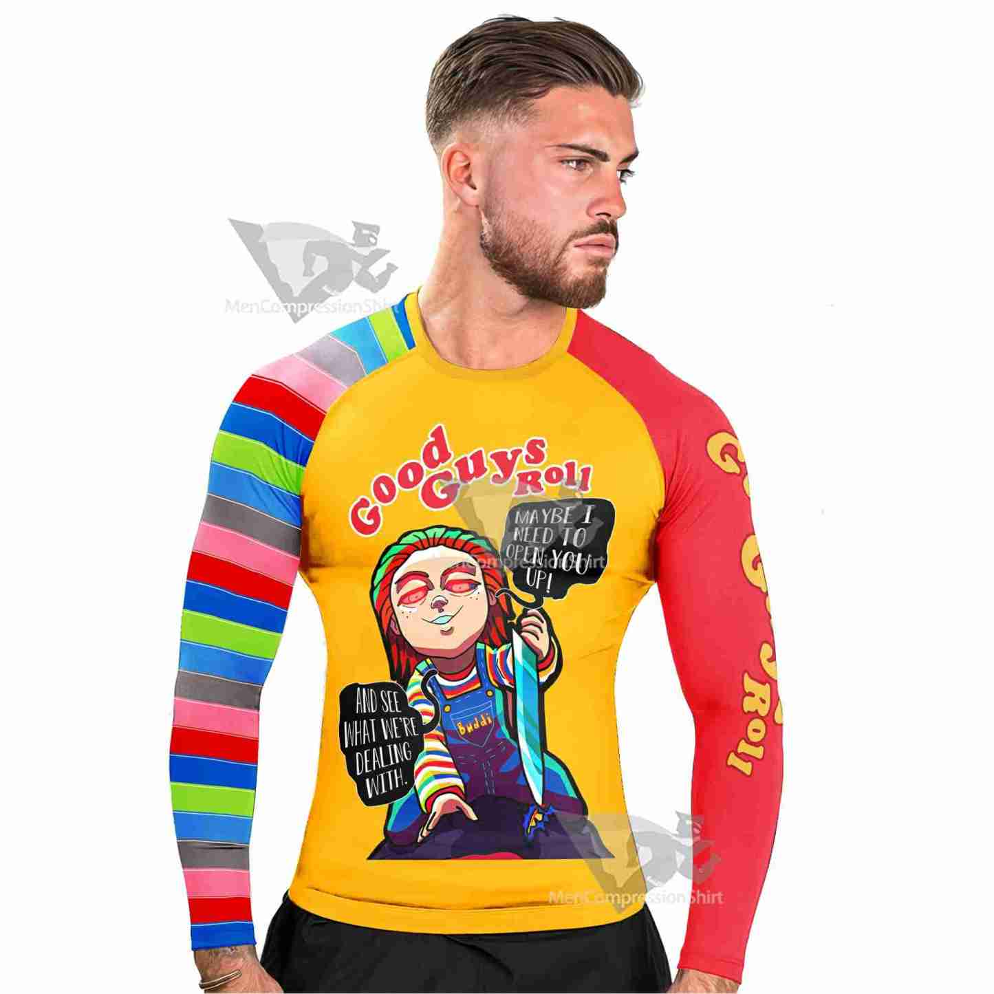 Good Guys Roll Chucky Mens Long Sleeve Rash Guard