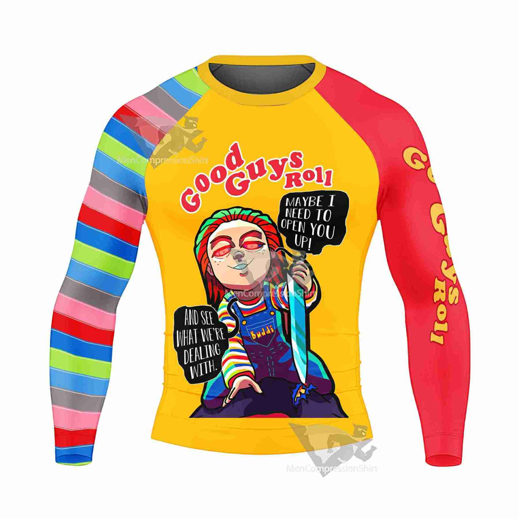 Good Guys Roll Chucky Mens Long Sleeve Rash Guard