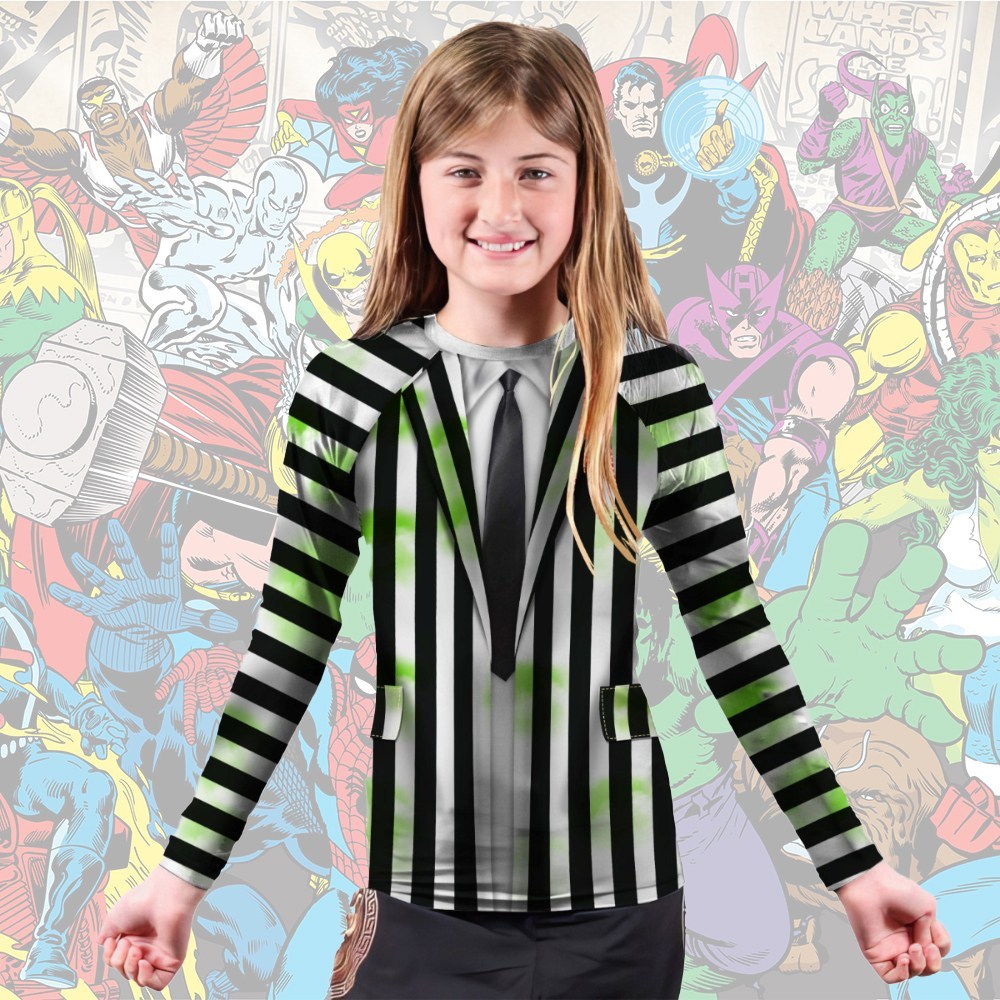 Halloween Beetlejuice Cosplay Kids Long Sleeve Compression Shirt