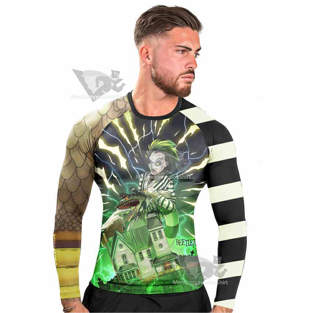 Halloween Beetlejuice Mens Long Sleeve Rash Guard