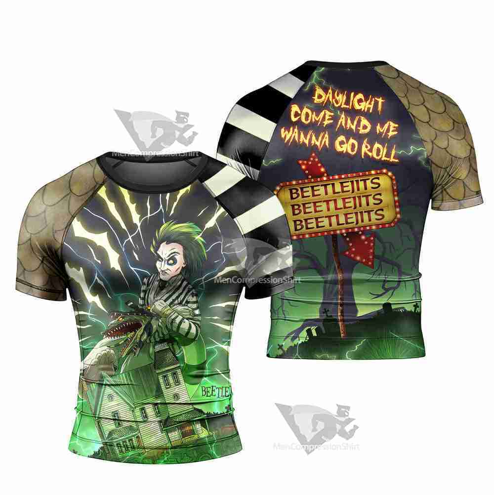 Halloween Beetlejuice Mens Short Sleeve Rash Guard