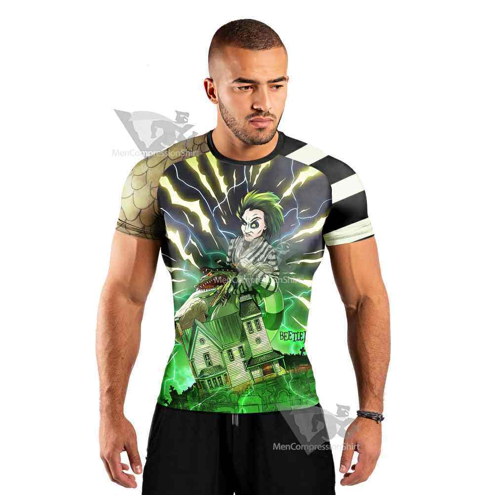 Halloween Beetlejuice Mens Short Sleeve Rash Guard