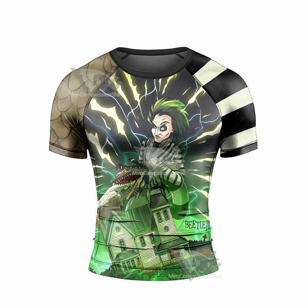 Halloween Beetlejuice Mens Short Sleeve Rash Guard