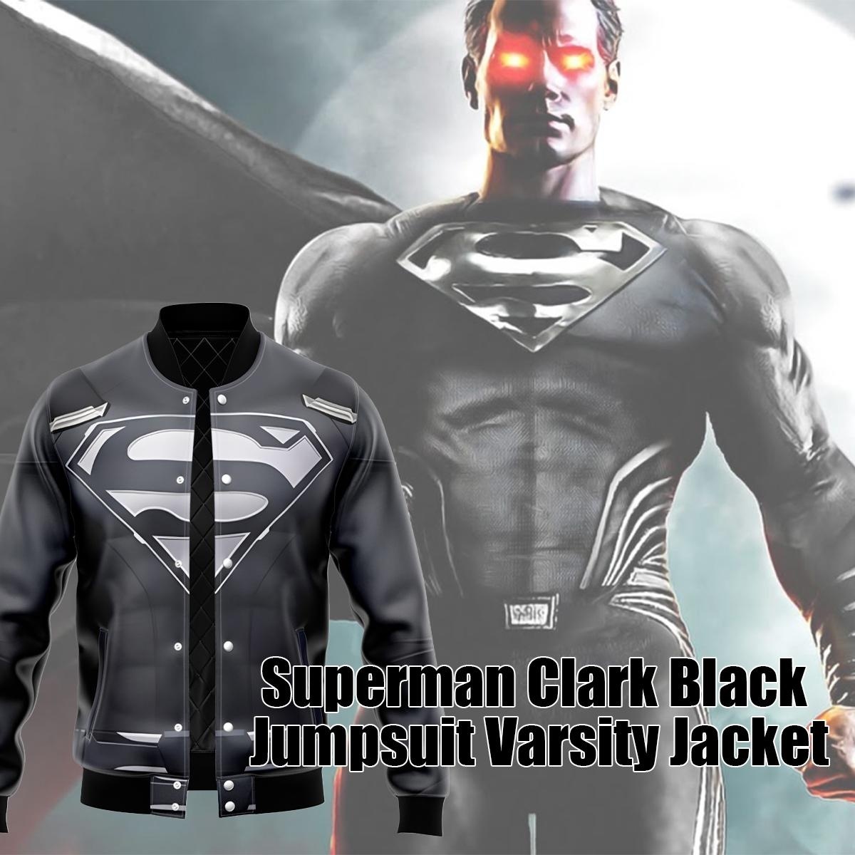 Superman Clark Black Jumpsuit Varsity Jacket