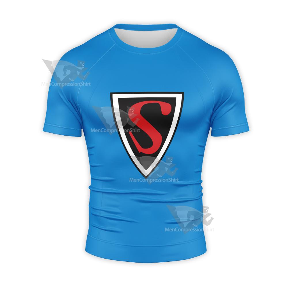 Superman Golden Age Black Red Icon Short Sleeve Compression Shirt