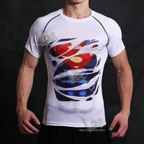 Superman Hero Revealed White Short Sleeve Compression Rash Guard