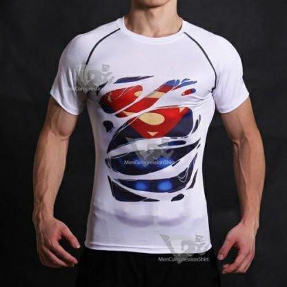 Superman Hero Revealed White Short Sleeve Compression Rash Guard