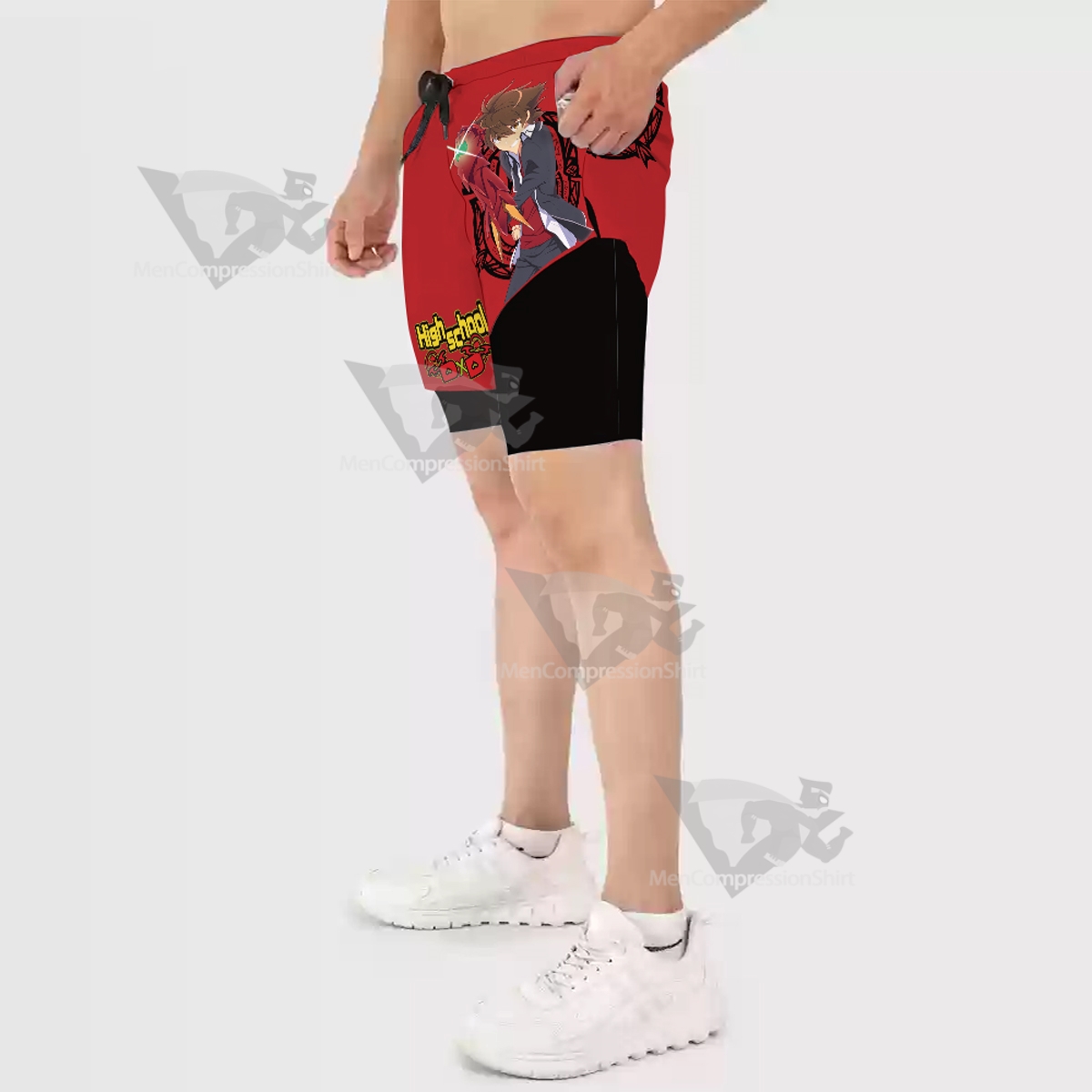 High School Issei Hyoudou Red Men Compression Gym Short