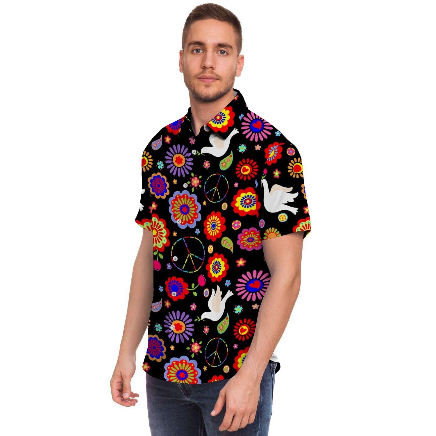 Hippie And Drove Men Print Short Sleeve Button-Up Shirts
