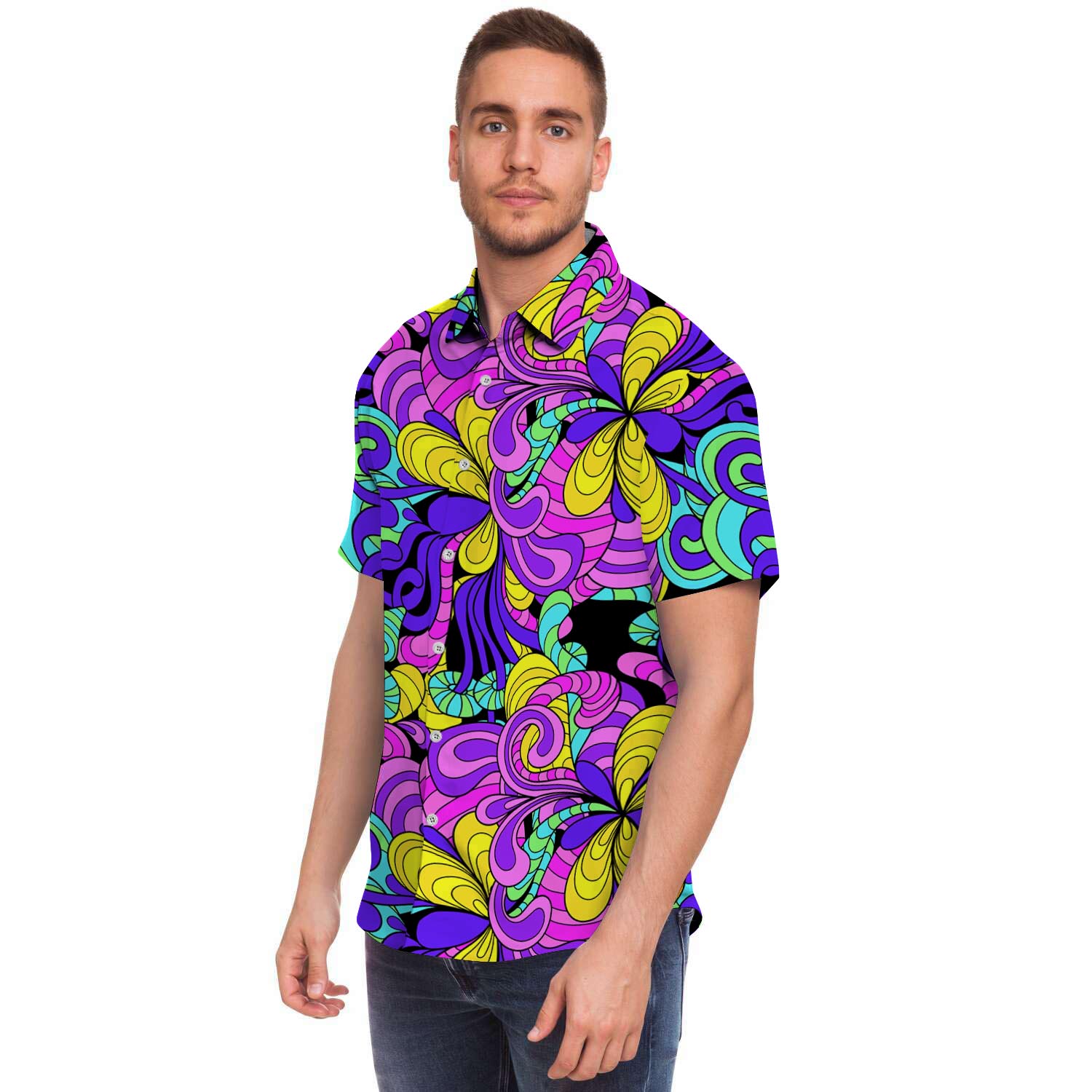 Hippie Psychedelic Mushroom Men Print Short Sleeve Button-Up Shirts