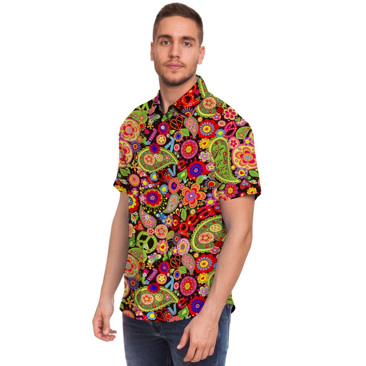 Hippie Trippy Men Print Short Sleeve Button-Up Shirts
