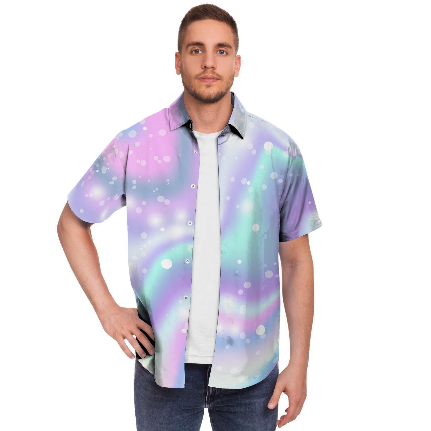 Holographic Psychedelic Men Print Short Sleeve Button-Up Shirts