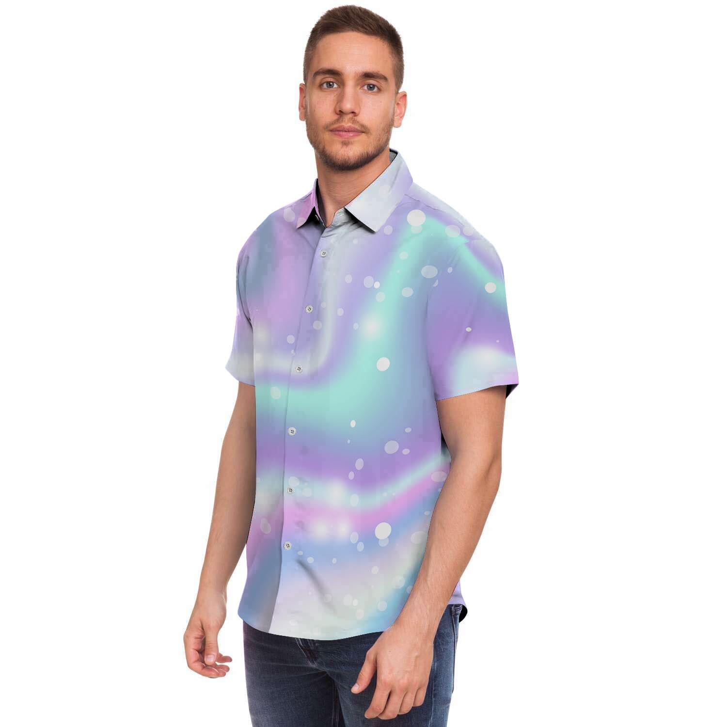 Holographic Psychedelic Men Print Short Sleeve Button-Up Shirts