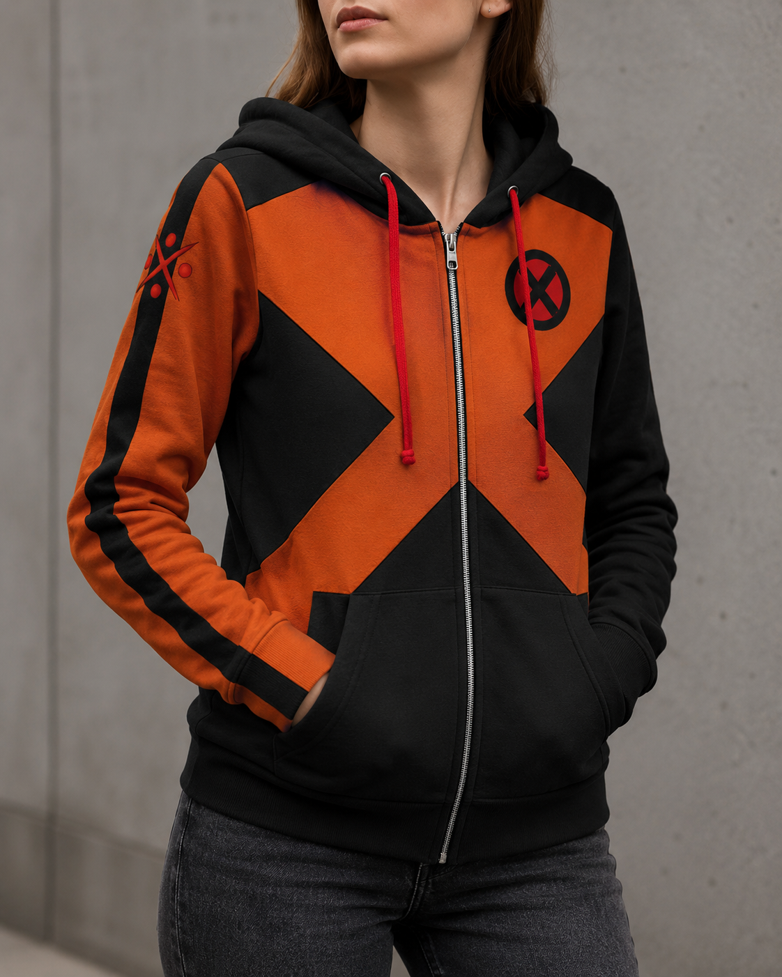 Superhero Custom Logo Zip Up Hoodie in Orange