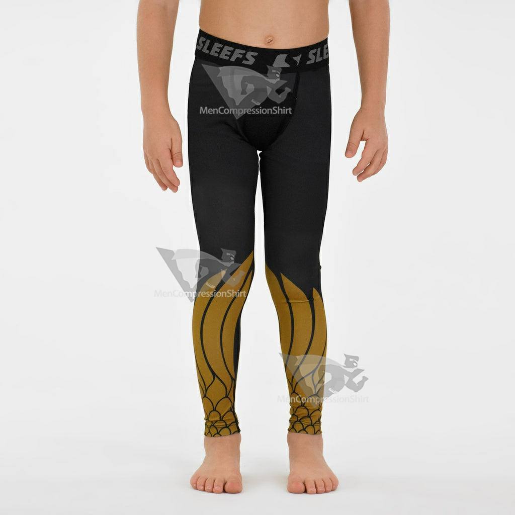 Icarus Black And Gold Kids Compression Tights Leggings