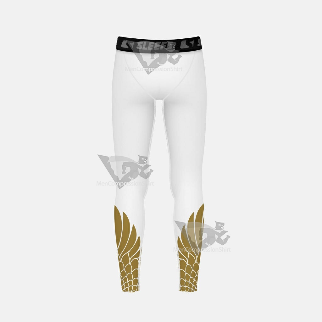 Icarus White And Gold Kids Compression Tights Leggings