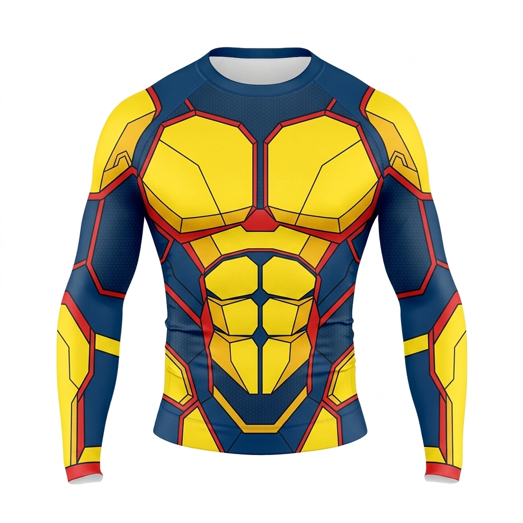 Immortal Superhero Vandal Brawler Broad Chevrons Royal Blue Yellow Long Sleeve Compression Shirt