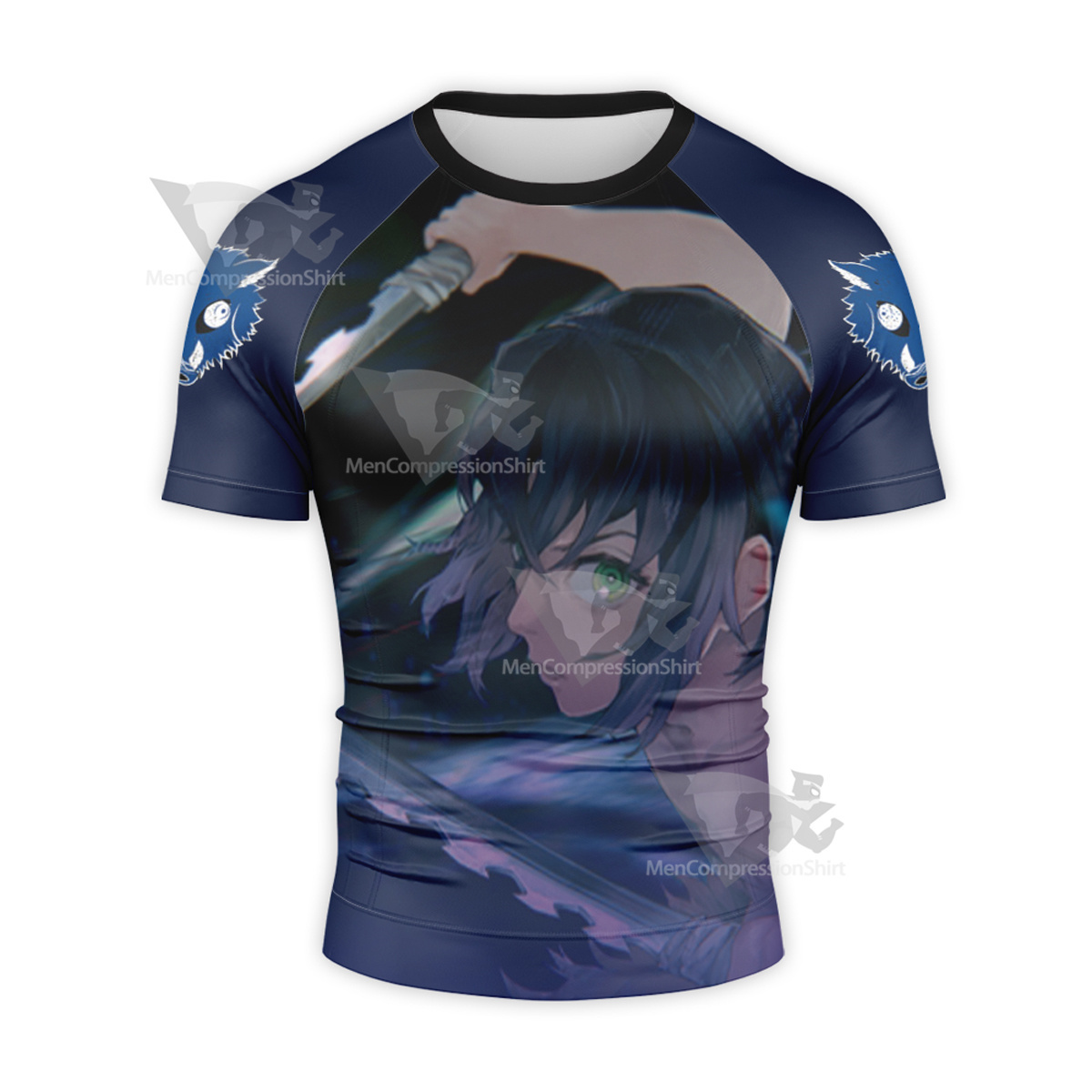 Inosuke Hashibira Anime Black Short Sleeve Compression Shirt