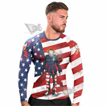 It Pennywise America Flag Horror Mens Long Sleeve Rash Guard