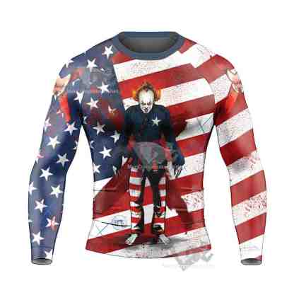 It Pennywise America Flag Horror Mens Long Sleeve Rash Guard