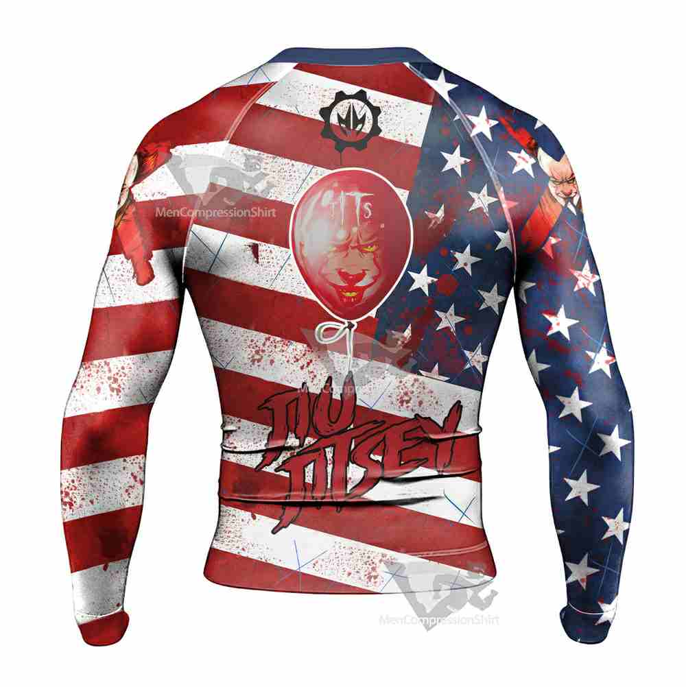 It Pennywise America Flag Horror Mens Long Sleeve Rash Guard