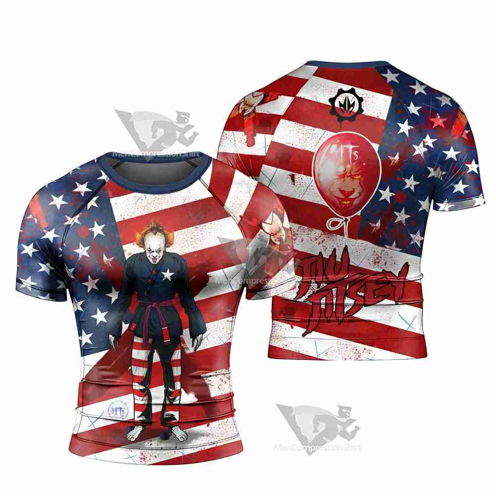 It Pennywise America Flag Horror Mens Short Sleeve Rash Guard