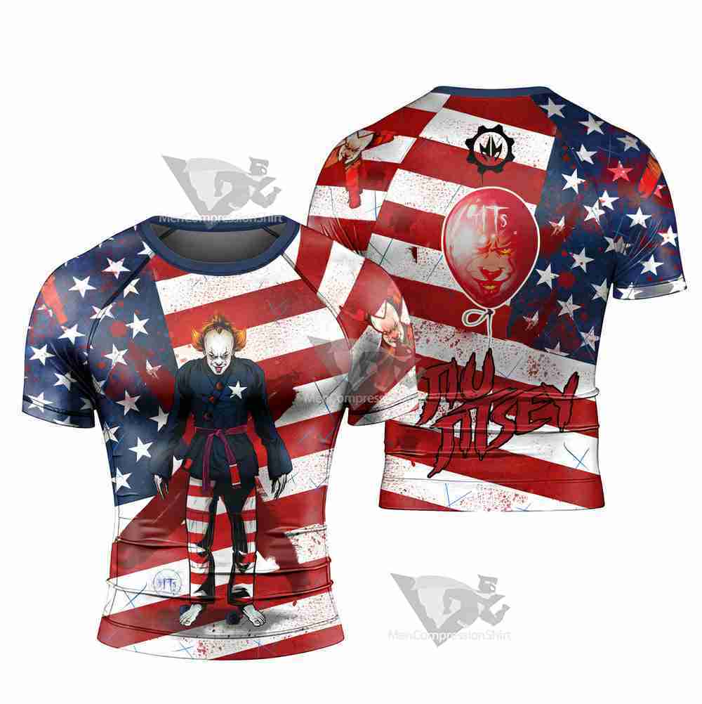 It Pennywise America Flag Horror Mens Short Sleeve Rash Guard