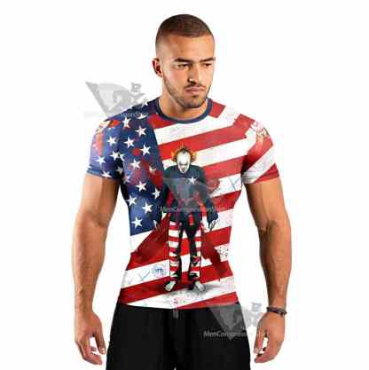 It Pennywise America Flag Horror Mens Short Sleeve Rash Guard