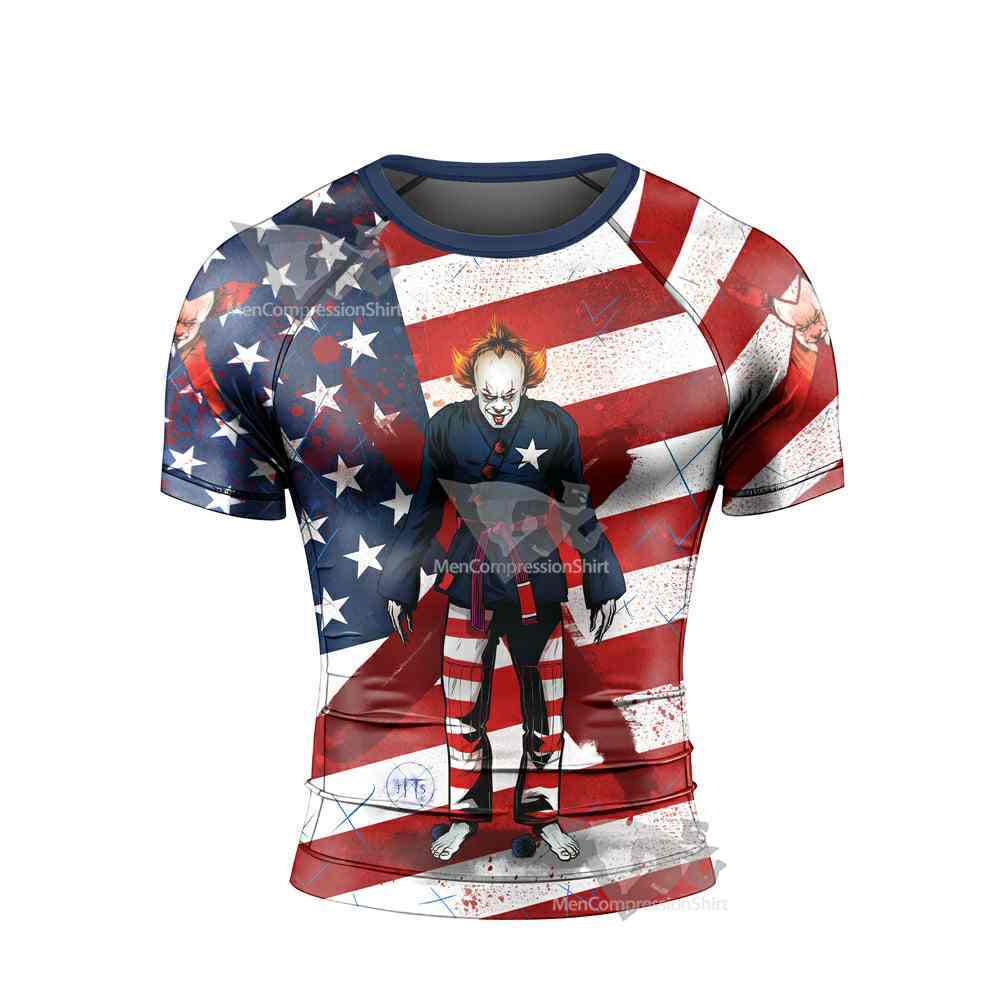 It Pennywise America Flag Horror Mens Short Sleeve Rash Guard
