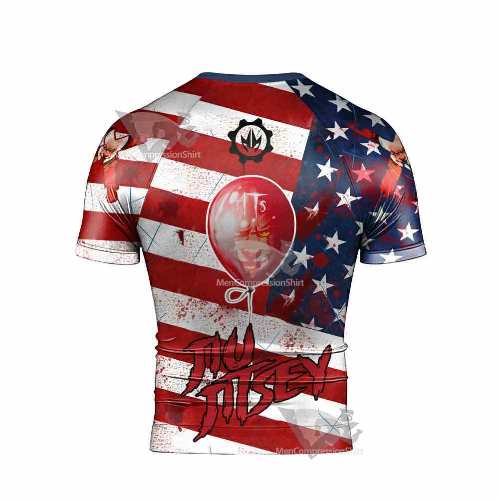 It Pennywise America Flag Horror Mens Short Sleeve Rash Guard