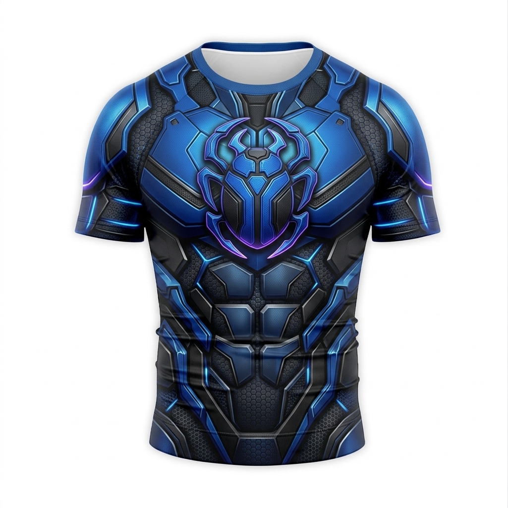 Jaime Reyes Blue Beetle Superhero Apex Pulse Structured Blocks Black Navy Short Sleeve Compression Shirt