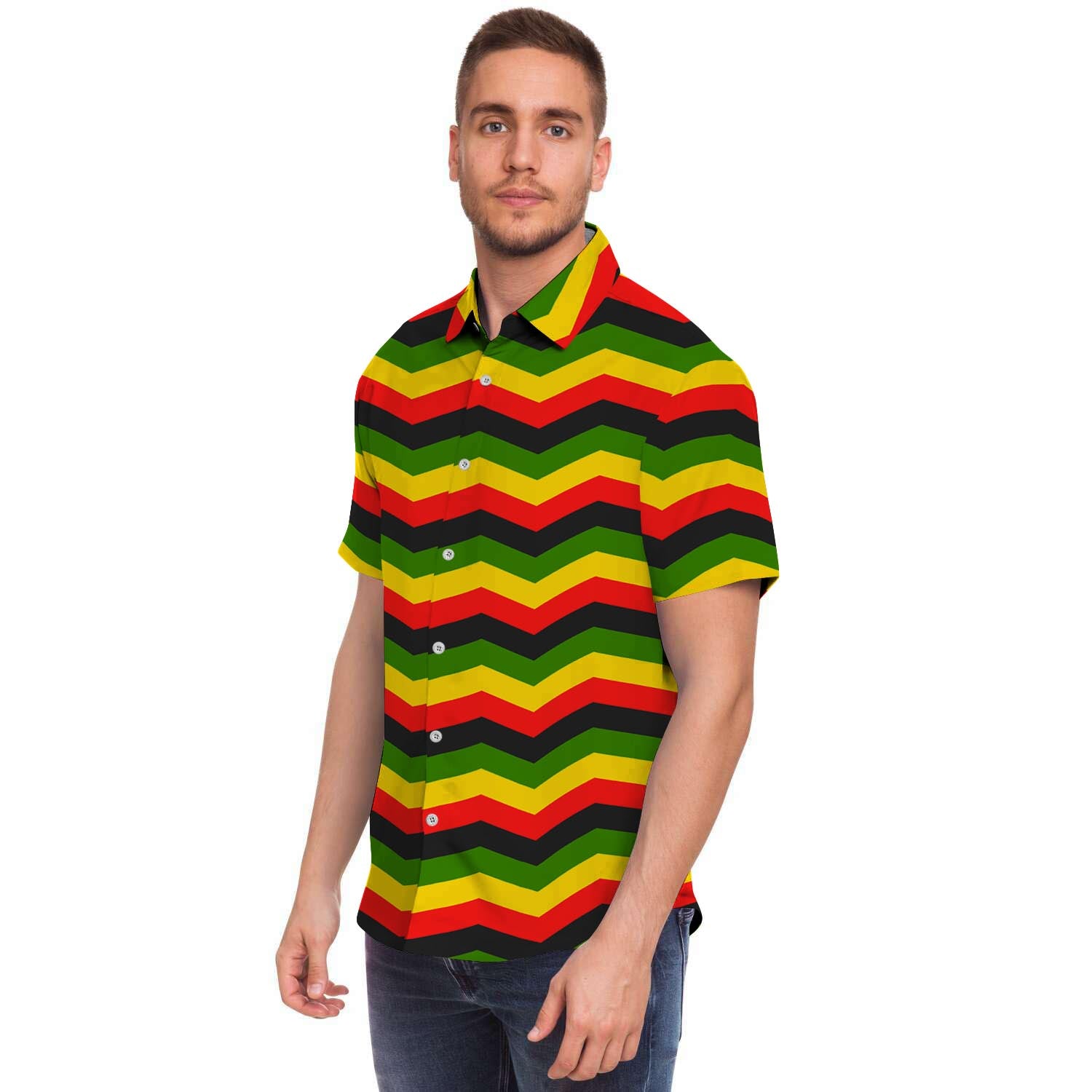 Jamaica Reggae Rasta Men Print Short Sleeve Button-Up Shirts