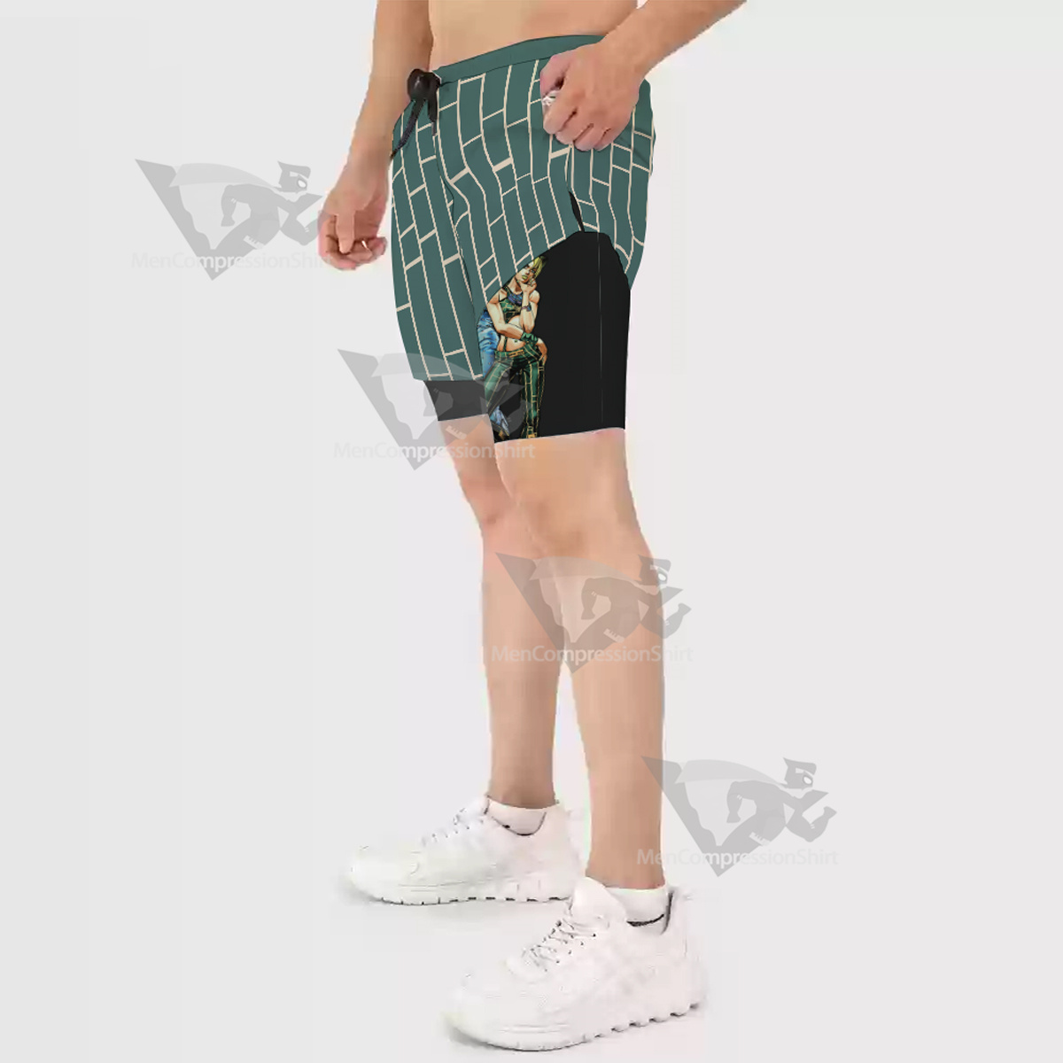 Jojos Bizarre Adventure Kuujou Jolyne Blue Men Compression Gym Short