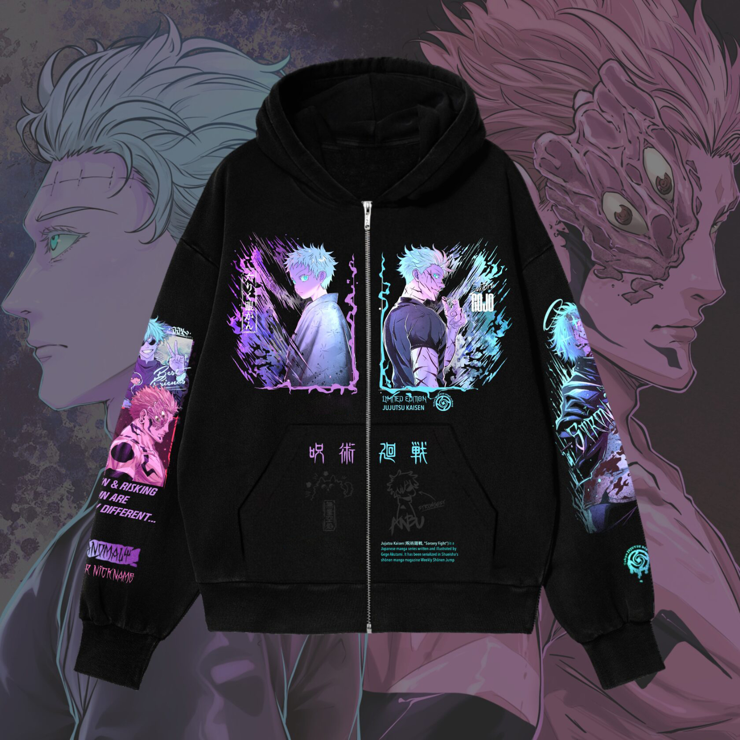 Jujutsu Kaisen Anime Art Zip Up Hoodie Merchandise Streetwear Collection