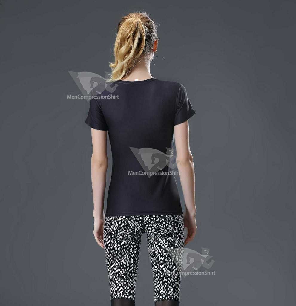 Kara Short Sleeve Black Compression Shirt For Women