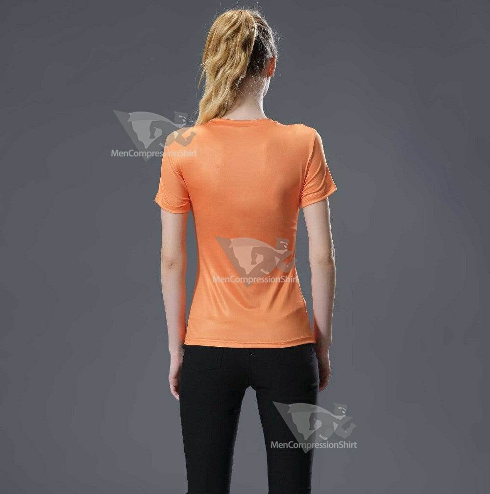 Kara Short Sleeve Orange Compression Shirt For Women