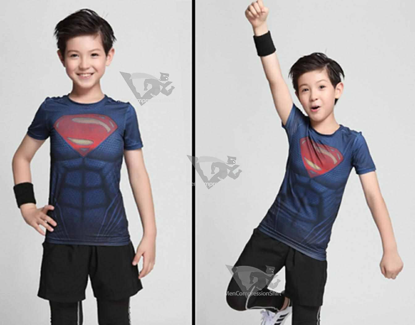 Kids Superman Man Of Steel Compression Short Sleeve Rashguard