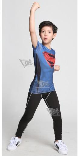 Kids Superman Red S Compression Short Sleeve Rashguard