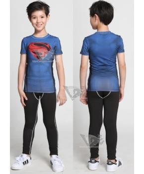 Kids Superman Red S Compression Short Sleeve Rashguard