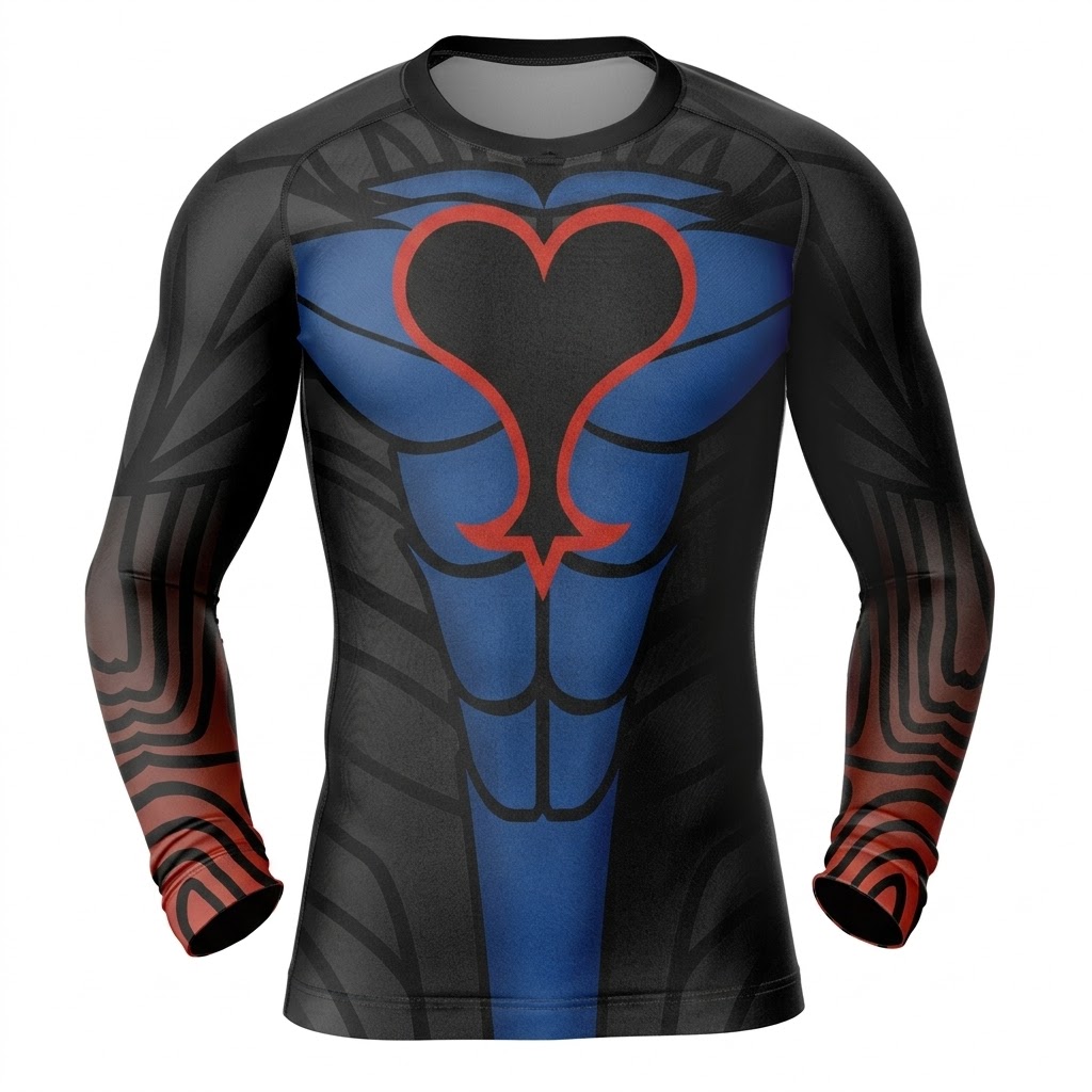 Kingdom Hearts Riku Dark Mode Blue Red Long Sleeve Compression Shirt