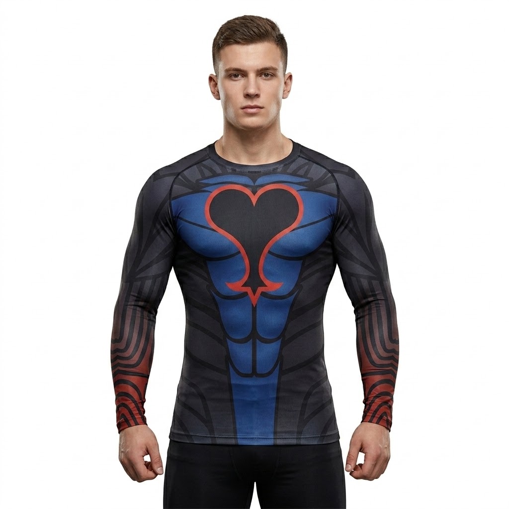 Kingdom Hearts Riku Dark Mode Blue Red Long Sleeve Compression Shirt