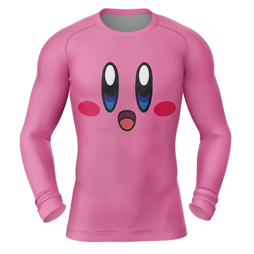 Kirby’s Face Kirby’s Adventure Pink Blue Long Sleeve Compression Shirt