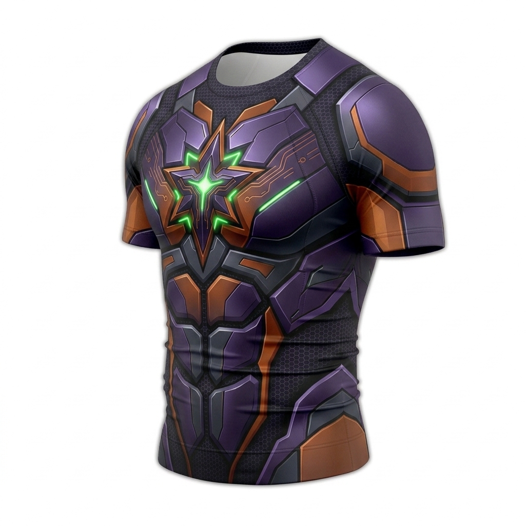 Koriandr Starfire Superhero Mecha Core Precision Curves Purple Black Short Sleeve Compression Shirt