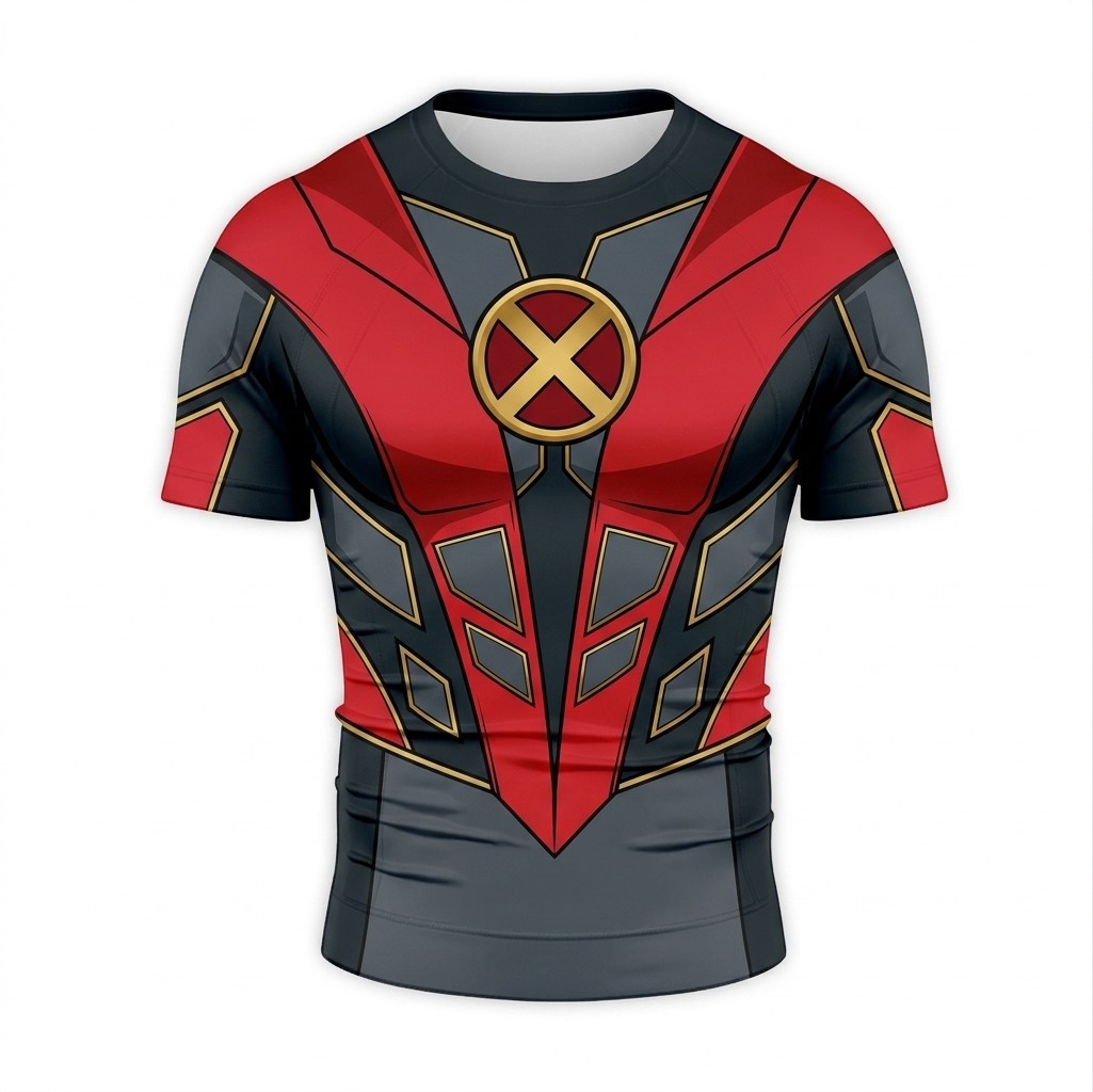 Kurt Wagner X Men Nightcrawler Superhero Tactical Vanguard Angular Vector Red And Black Short Sleeve Compression Shirt