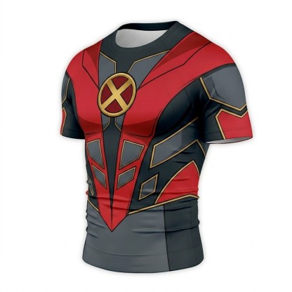 Kurt Wagner X Men Nightcrawler Superhero Tactical Vanguard Angular Vector Red And Black Short Sleeve Compression Shirt