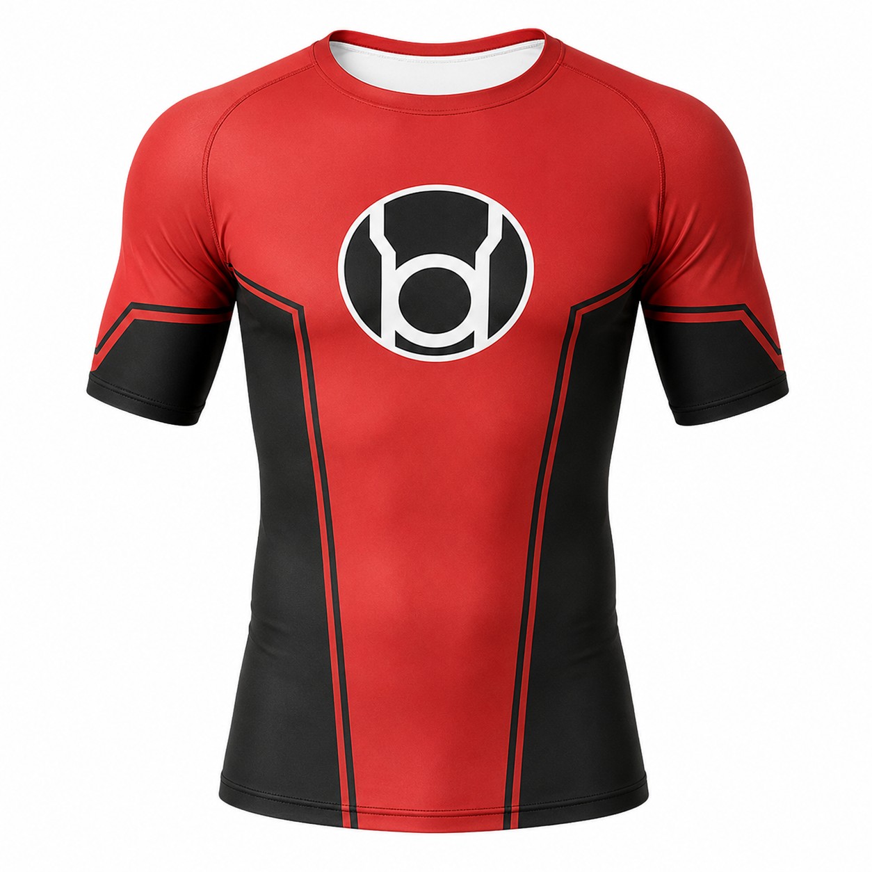 Lantern Red Black Short Sleeve Compression Shirt