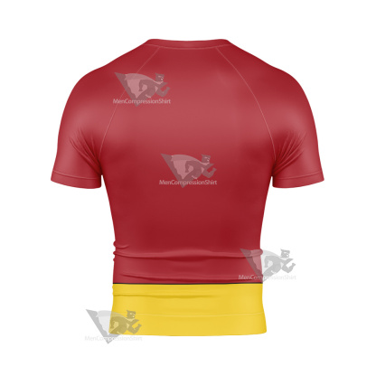 Legion Of Superheroes Sun Boy Back Red Short Sleeve Compression Shirt