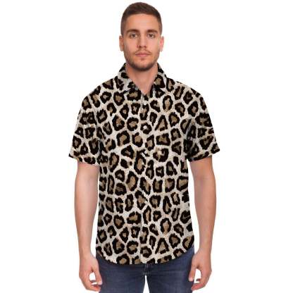 Leopard Men Print Short Sleeve Button-Up Shirts